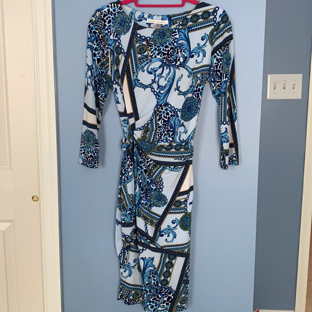 Peter Nygard blue dress (3 1/4 sleeves; 23”)